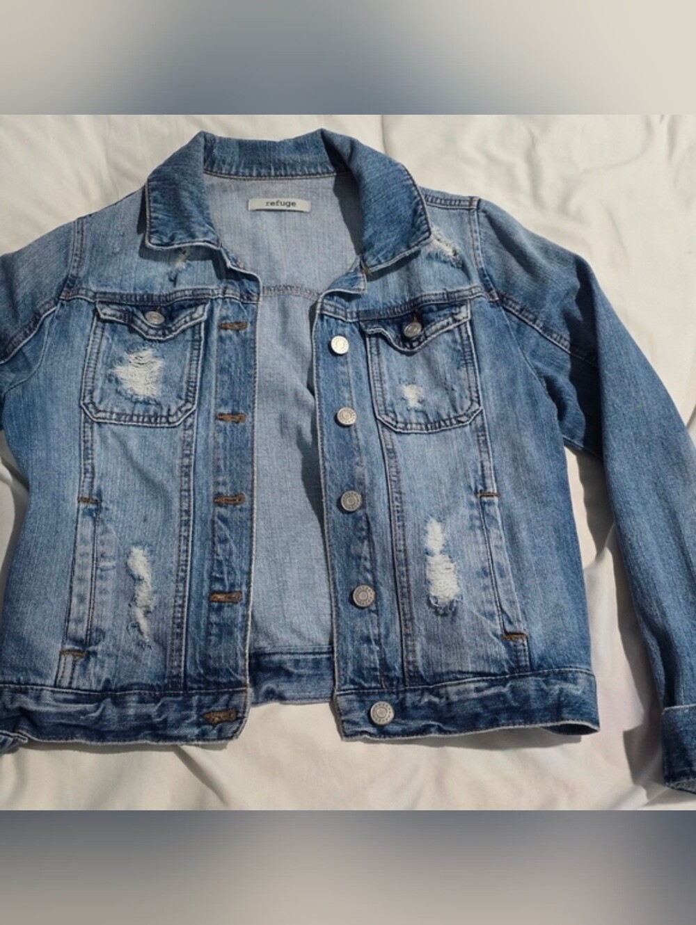 Refuge Distressed Light Wash Denim Jacket Size S Casual Trucker Jacket